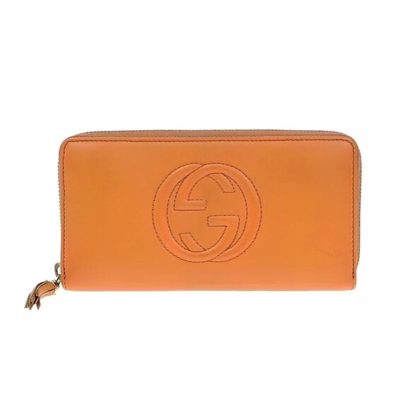 GUCCI Logo Interlocking GG Tassel Long Zipper Wallet Leather Orange GHW 38ED996